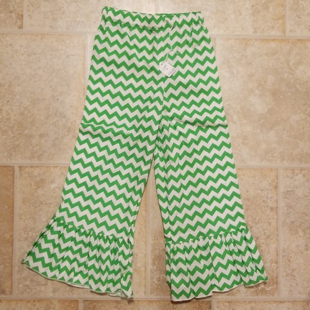 Custom Green Chevron Ruffle Pants